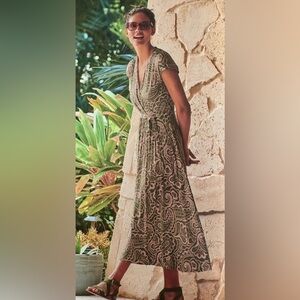 Boden Olive Green and Pink Paisley Maxi Dress